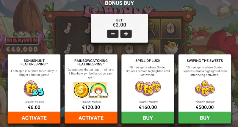 Le Bunny bonus buy menu